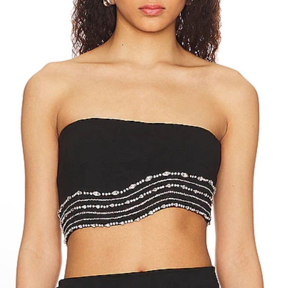 NWT NBD Bruna Embellished Bra Top Black silver rhinestone cropped Revolve L